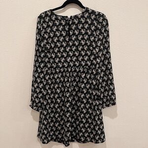 Ann Taylor Loft Dress Size 4 Black Novelty Squirrel Print Long Sleeve Academia